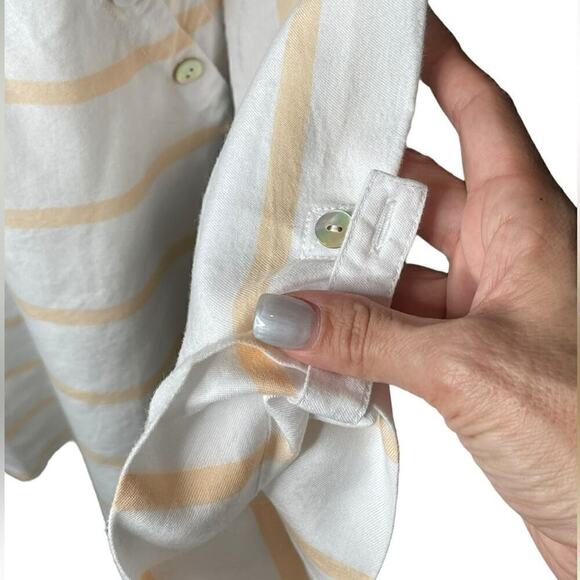 Soft Surroundings Long Sleeve Button Up Blouse Collared White & Yellow Stripes L - Picture 8 of 12